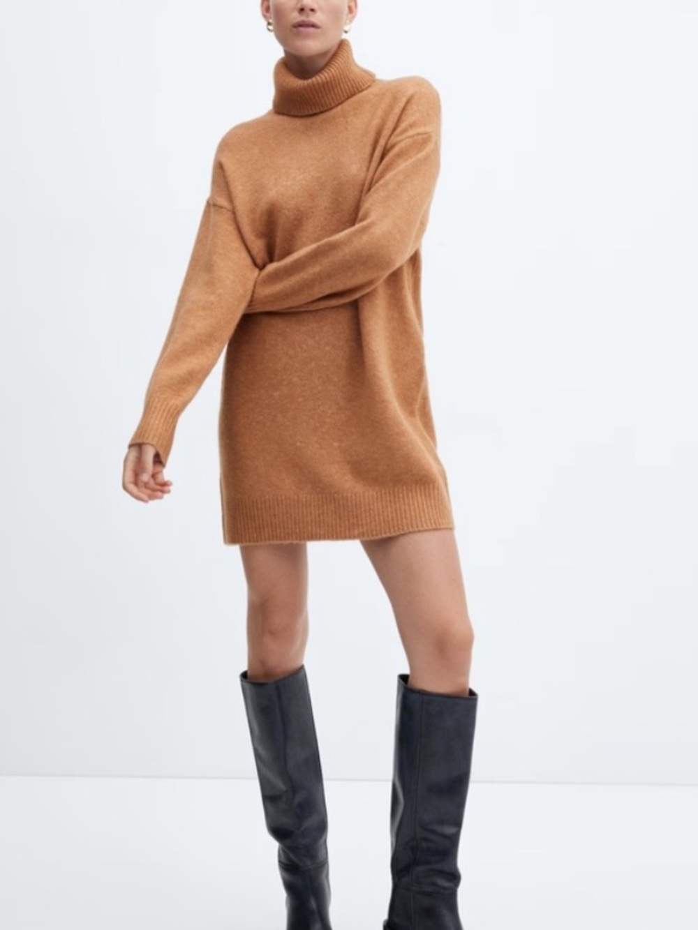 MANGO Turtleneck Knit Sweater Dress